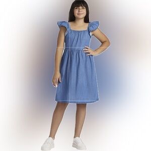 Roxy Chambray Ruffle Sleeve Dress Girls Size Small 7/8